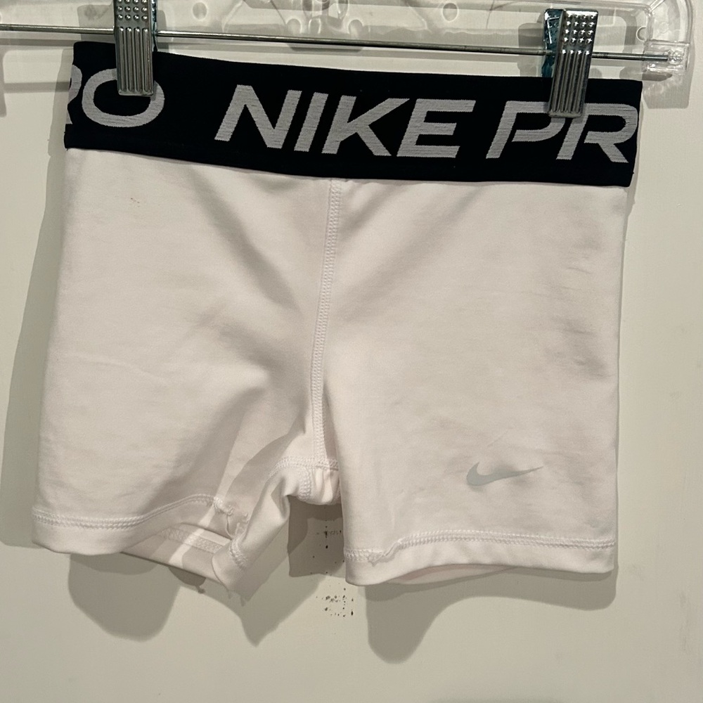 Nike Kids Pro White Shorts with Black Waistband